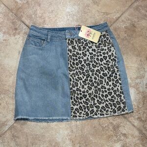 NWT Entro cheetah block denim skirt
